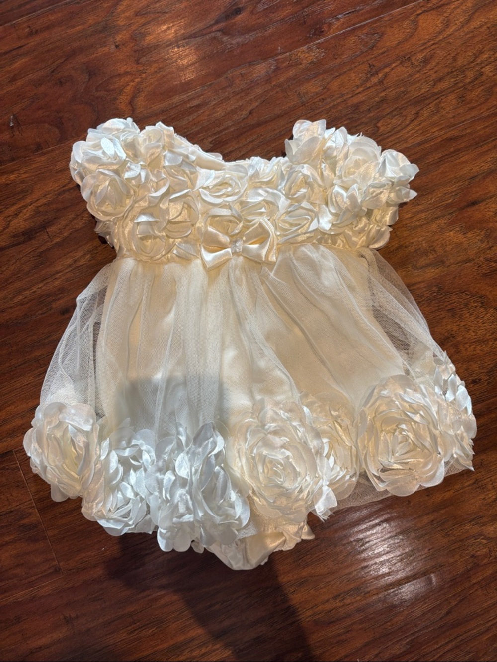 Baby Floral Satin & Tulle Dress- White